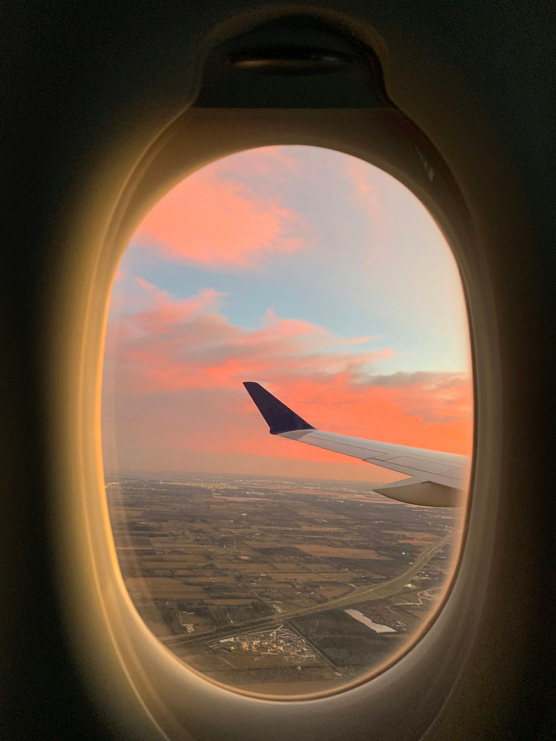 Sunset seen from an aeroplane window